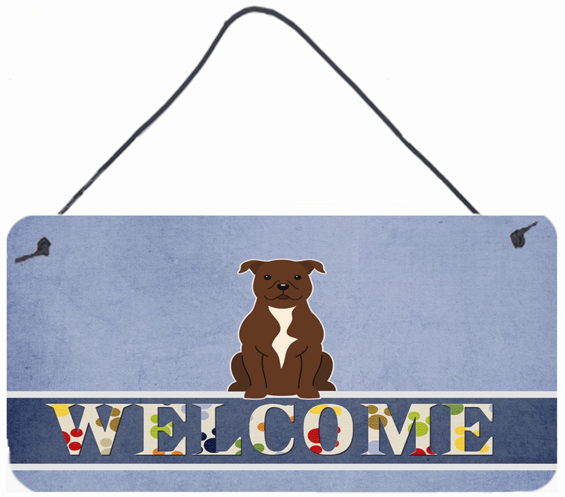 Staffordshire Bull Terrier Chocolate Welcome Wall or Door Hanging Prints BB5629DS812 by Caroline's Treasures