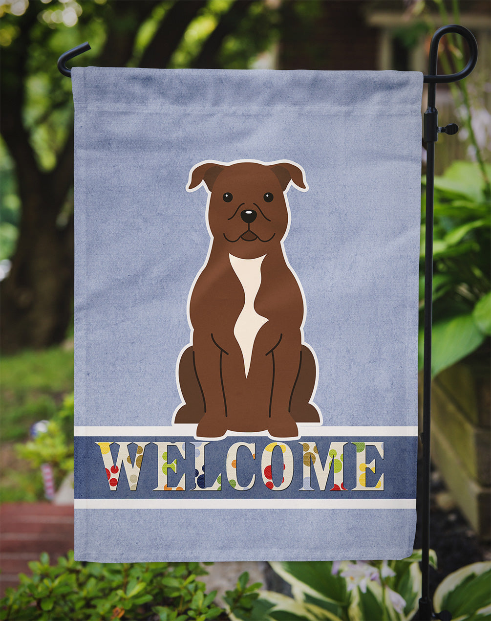 Staffordshire Bull Terrier Chocolate Welcome Flag Garden Size BB5629GF