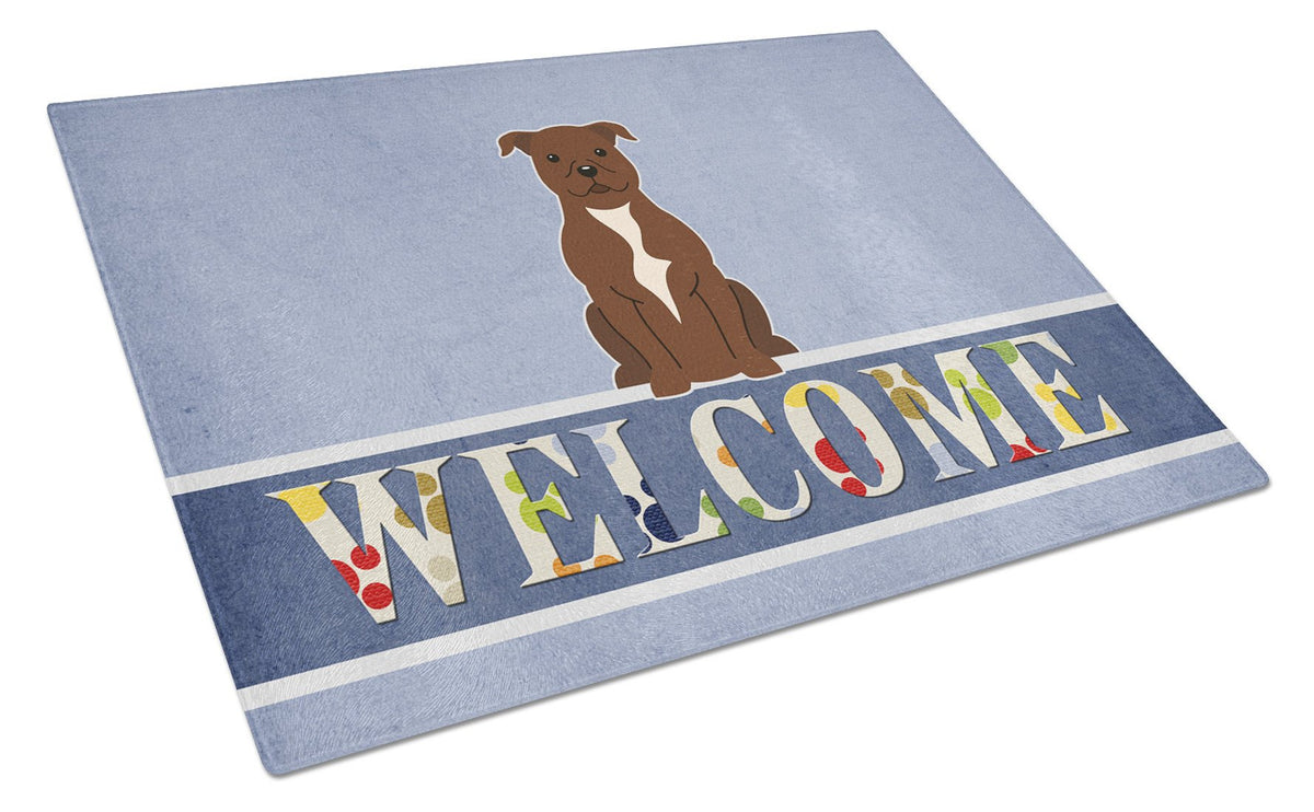 Staffordshire Bull Terrier Chocolate Welcome Glass Cutting Board Large BB5629LCB by Caroline&#39;s Treasures