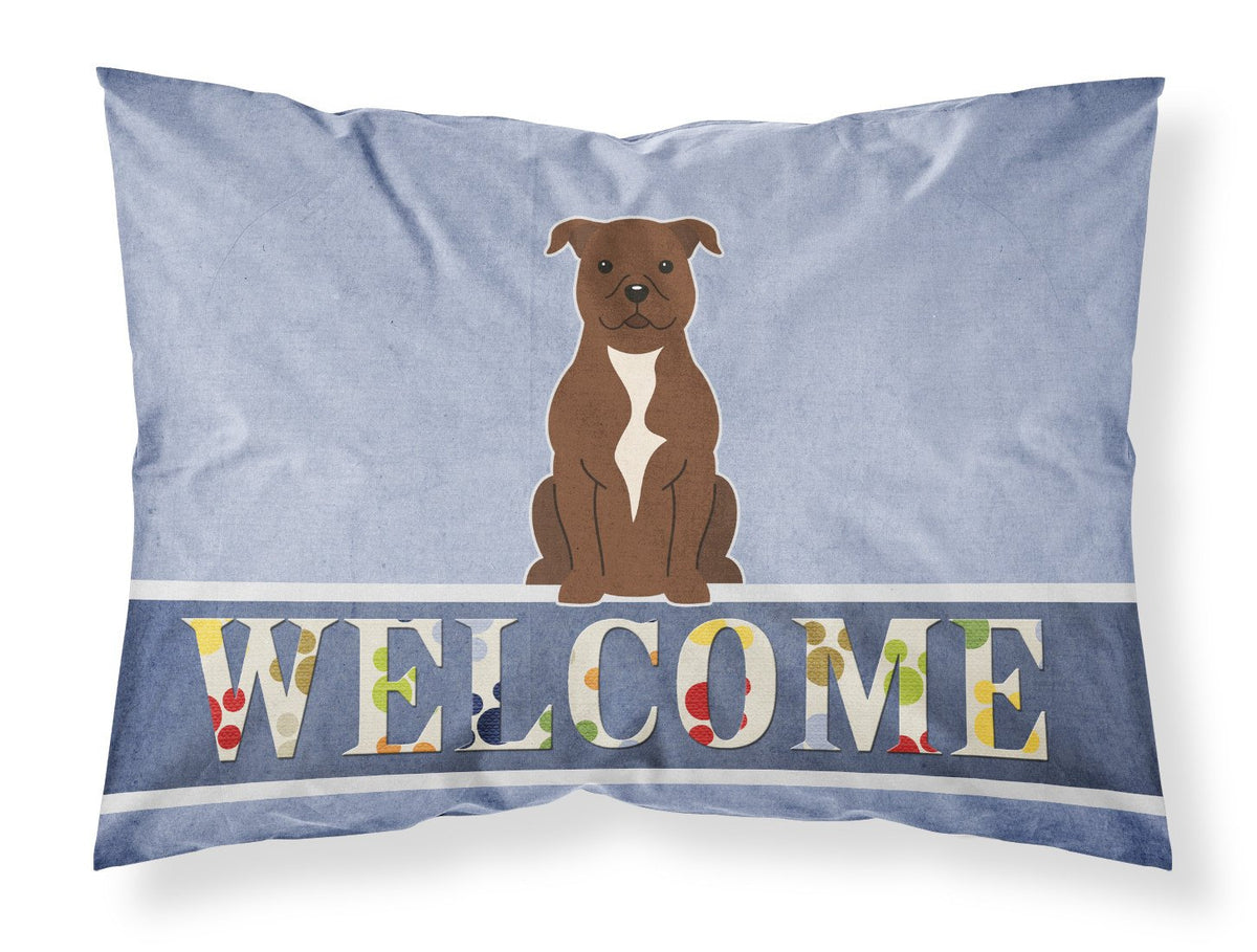 Staffordshire Bull Terrier Chocolate Welcome Fabric Standard Pillowcase BB5629PILLOWCASE by Caroline&#39;s Treasures