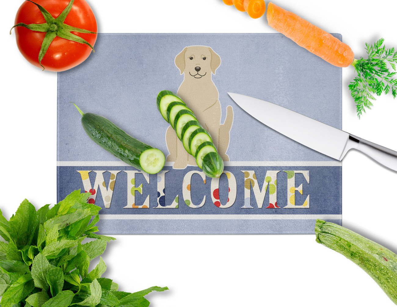 Yellow Labrador Welcome Glass Cutting Board Large BB5636LCB by Caroline's Treasures