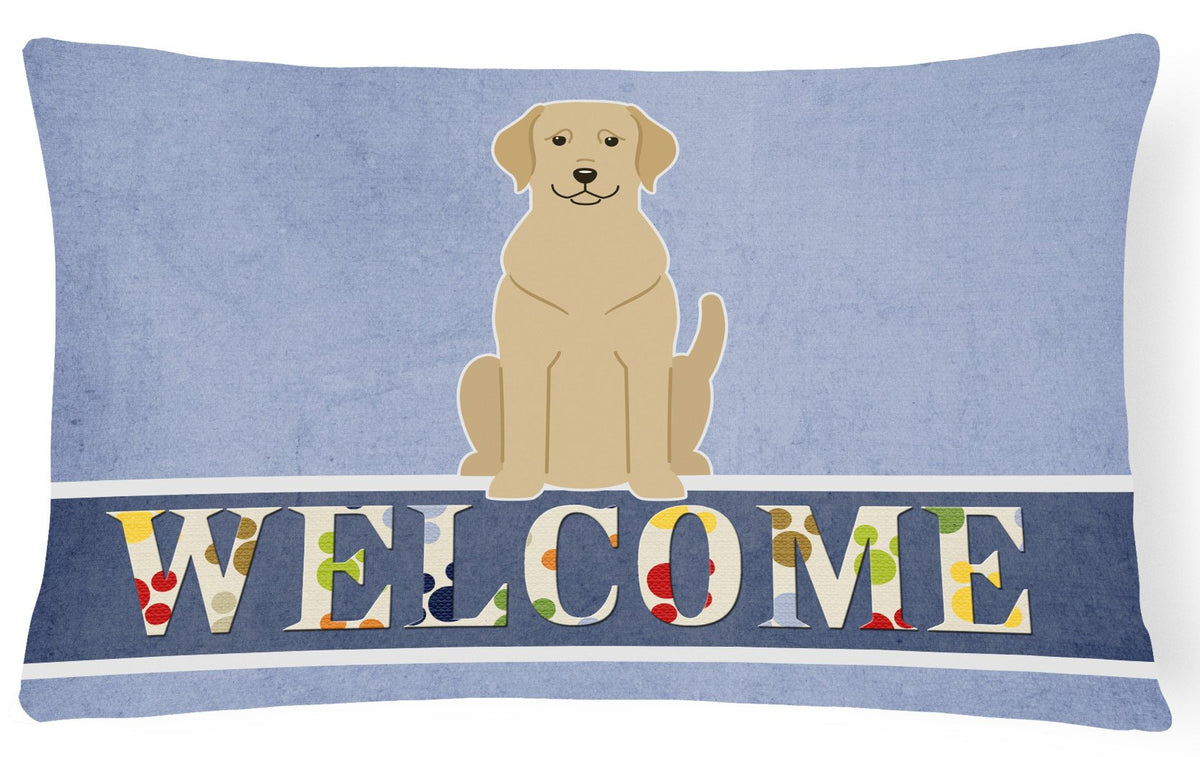 Yellow Labrador Welcome Canvas Fabric Decorative Pillow BB5636PW1216 by Caroline&#39;s Treasures
