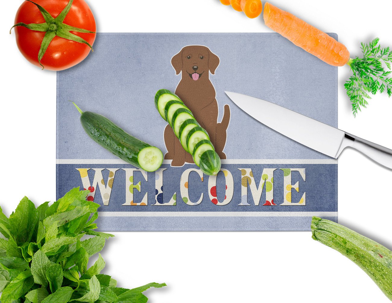 Chocolate Labrador Welcome Glass Cutting Board Large BB5637LCB by Caroline's Treasures