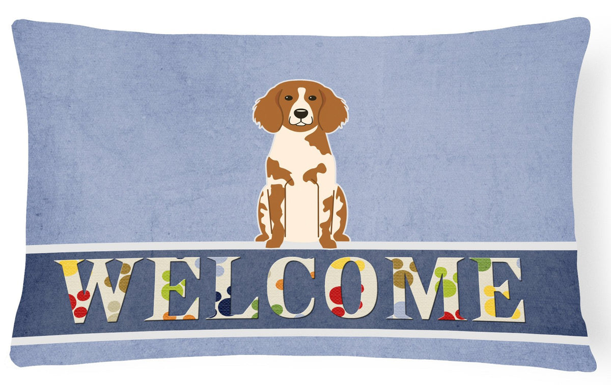 Brittany Spaniel Welcome Canvas Fabric Decorative Pillow BB5653PW1216 by Caroline&#39;s Treasures