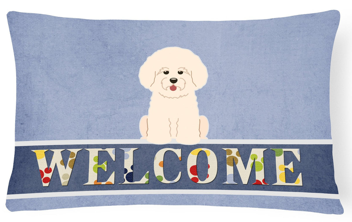Bichon Frise Welcome Canvas Fabric Decorative Pillow BB5656PW1216 by Caroline&#39;s Treasures