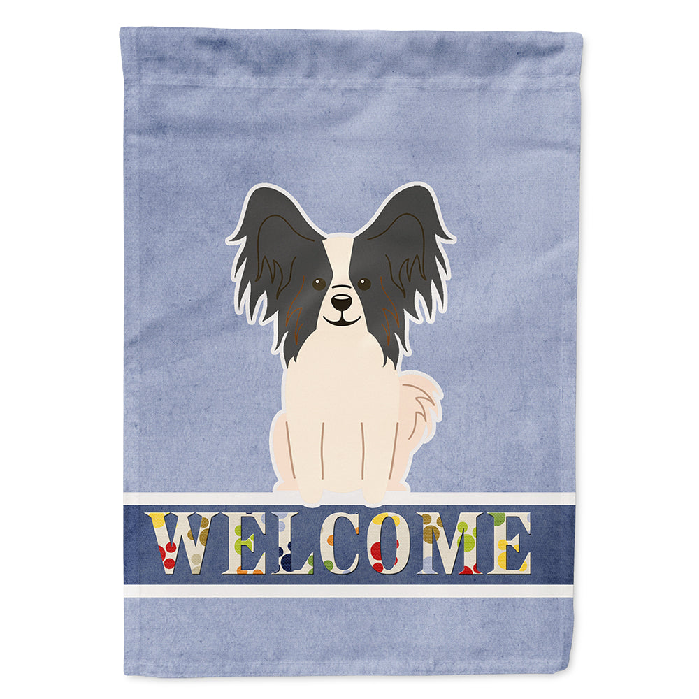 Papillon Black White Welcome Flag Canvas House Size BB5657CHF