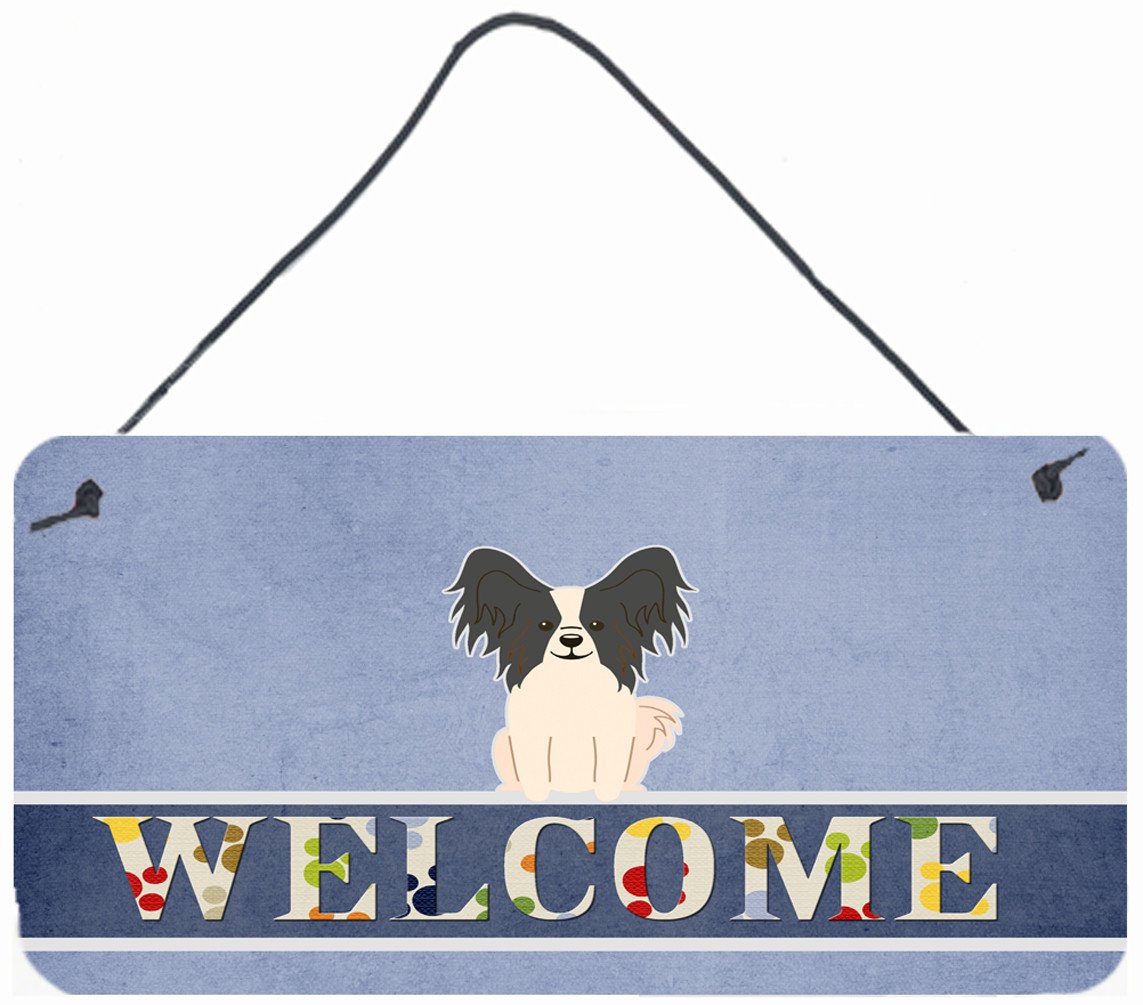 Papillon Black White Welcome Wall or Door Hanging Prints BB5657DS812 by Caroline&#39;s Treasures