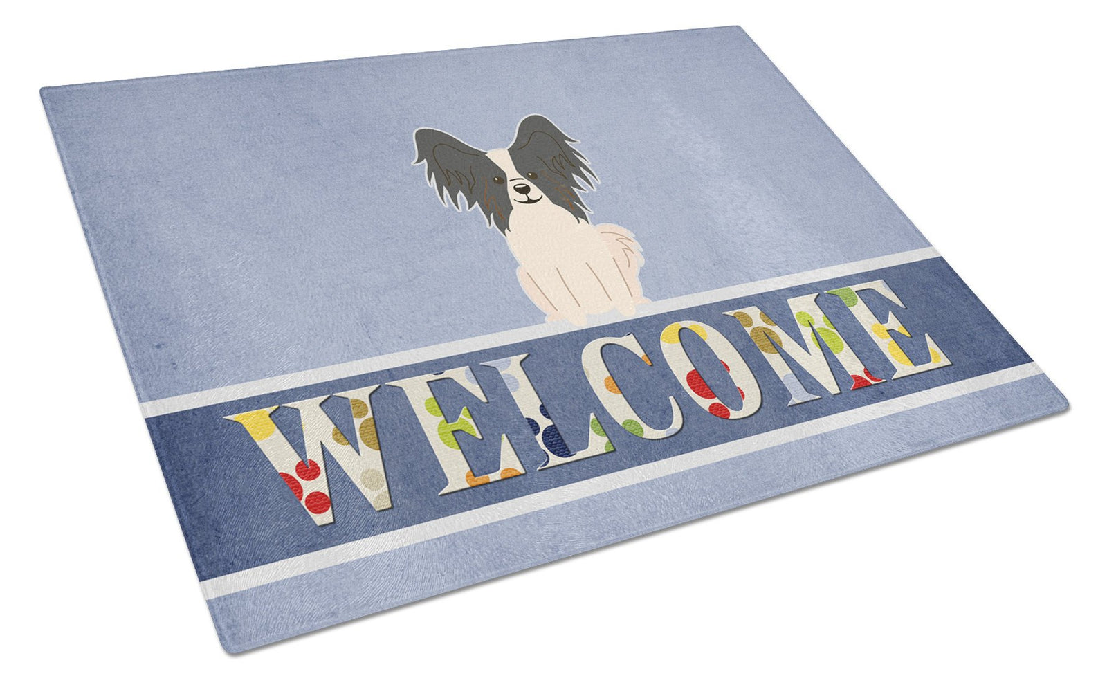 Papillon Black White Welcome Glass Cutting Board Large BB5657LCB by Caroline's Treasures