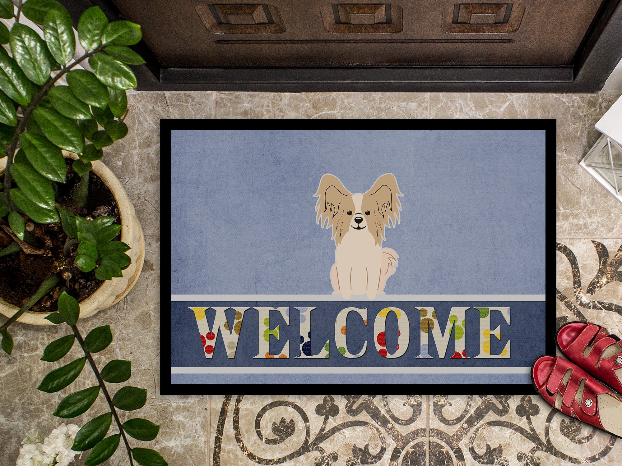 Papillon Sable White Welcome Indoor or Outdoor Mat 18x27 BB5658MAT - the-store.com