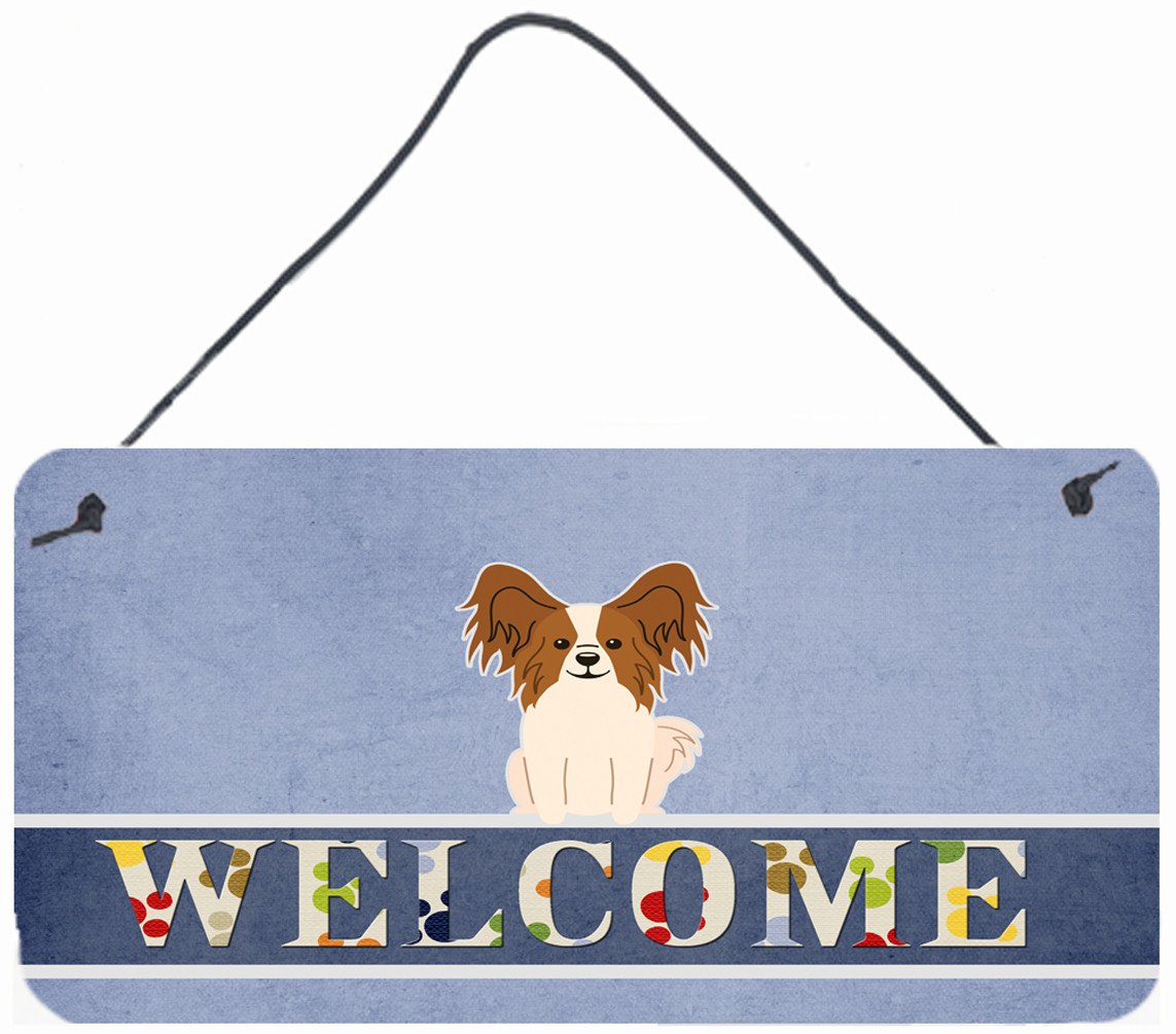 Papillon Red White Welcome Wall or Door Hanging Prints BB5659DS812 by Caroline's Treasures