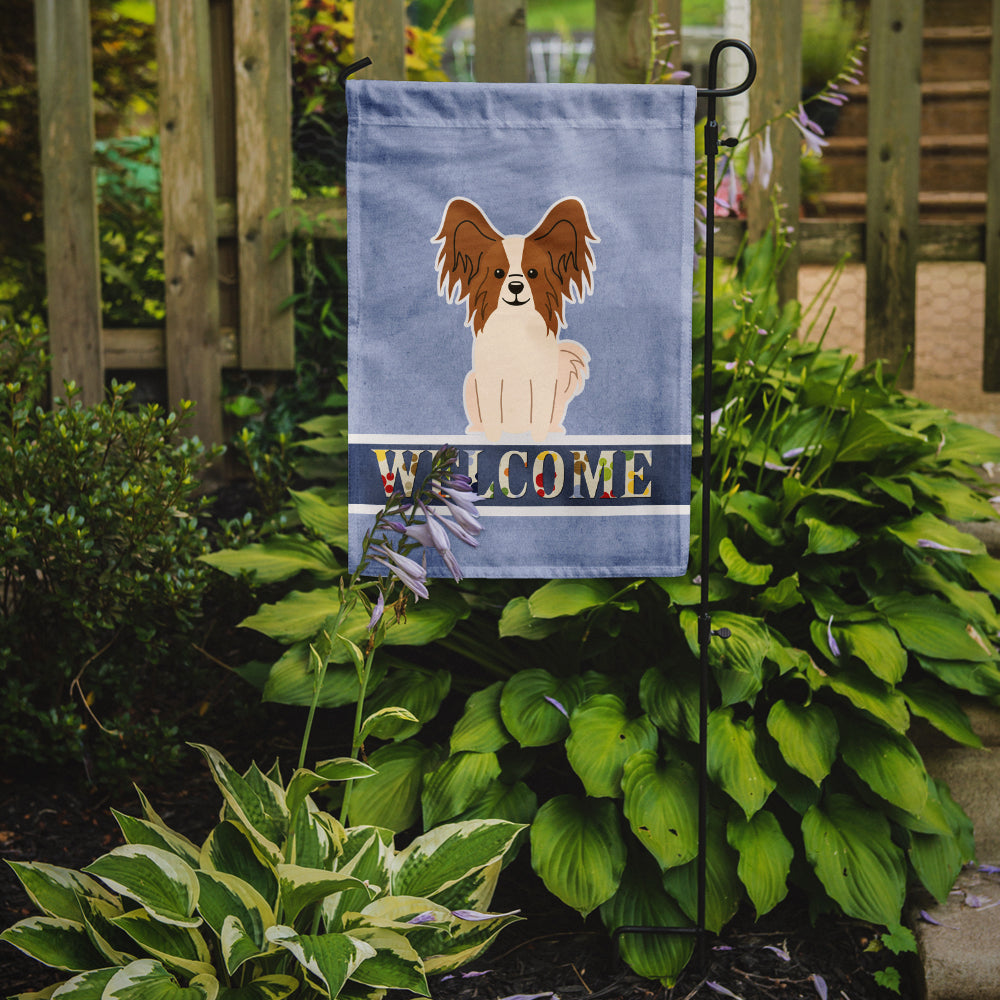 Caroline's Treasures Papillon Red White Welcome Garden Flag - Outdoor Decorative Yard Flag BB5659GF