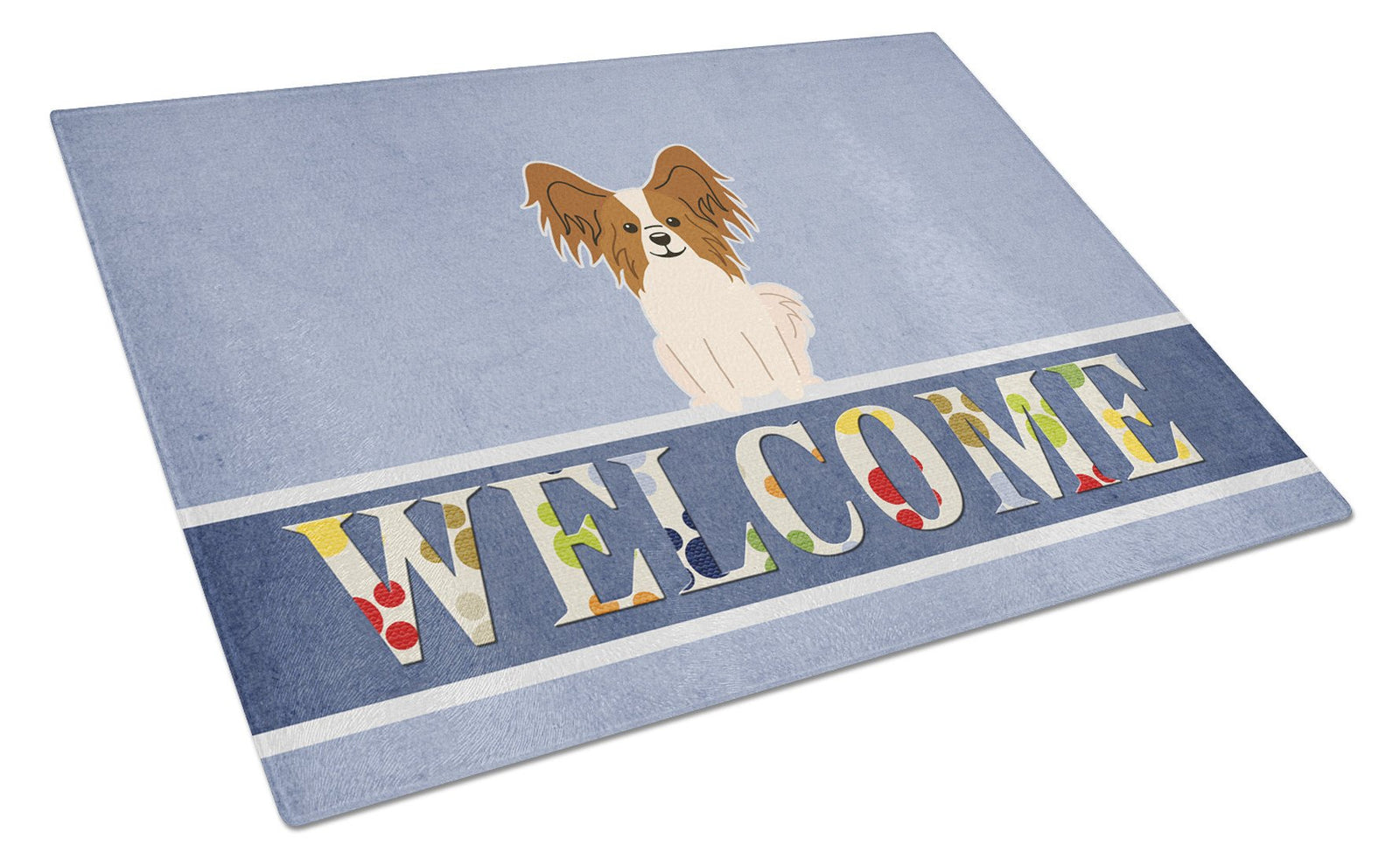 Papillon Red White Welcome Glass Cutting Board Large BB5659LCB by Caroline's Treasures