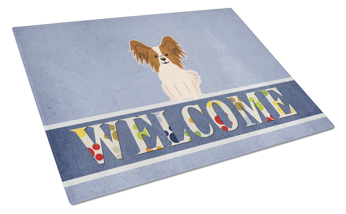 Papillon Red White Welcome Glass Cutting Board Large BB5659LCB by Caroline&#39;s Treasures