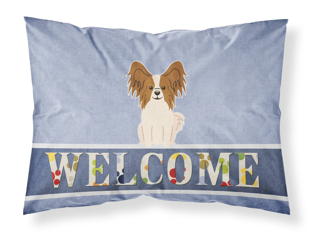 Papillon Red White Welcome Fabric Standard Pillowcase BB5659PILLOWCASE by Caroline&#39;s Treasures