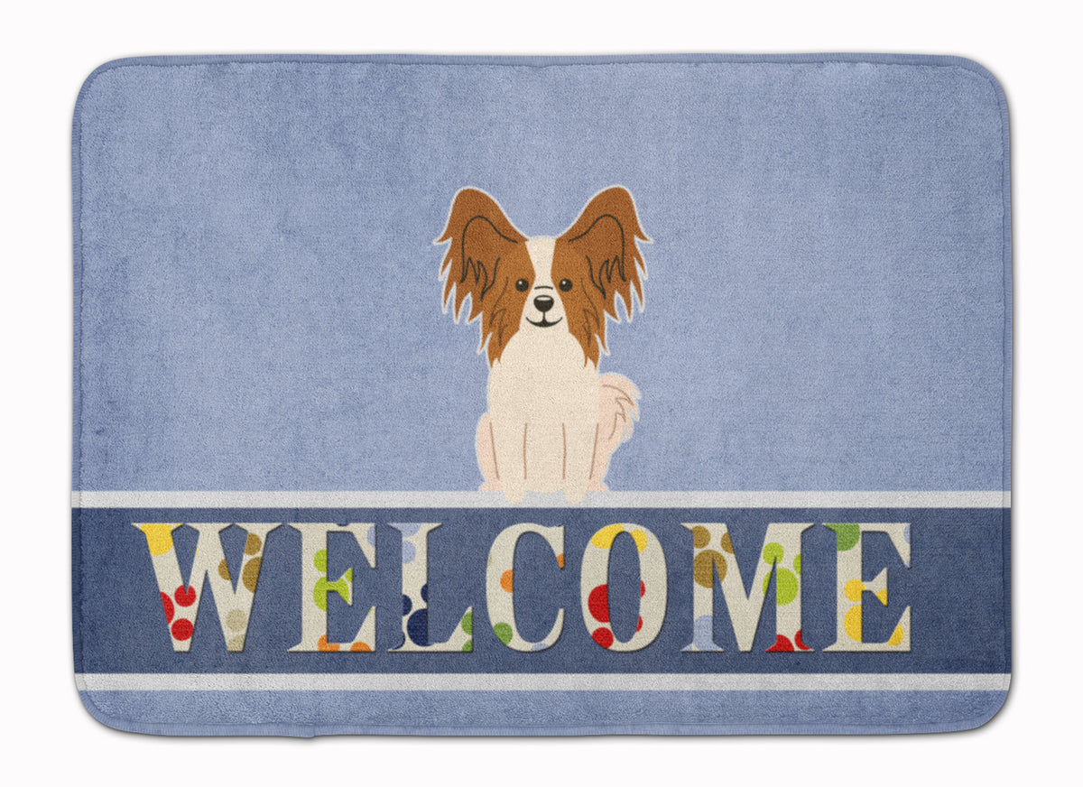 Papillon Red White Welcome Machine Washable Memory Foam Mat BB5659RUG - the-store.com