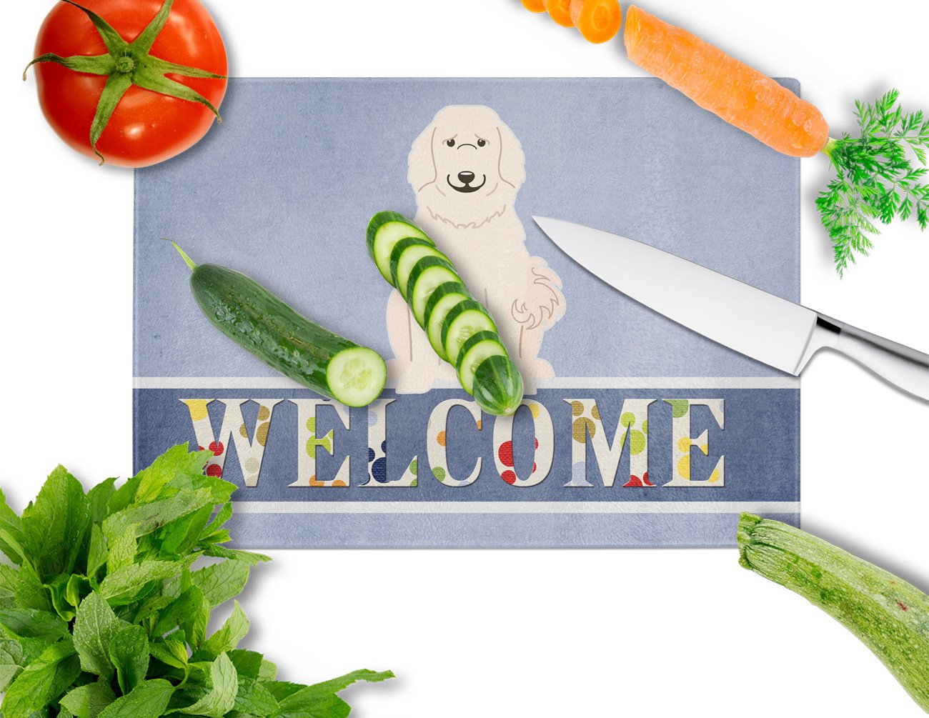 Great Pyrenese Welcome Glass Cutting Board Large BB5664LCB by Caroline's Treasures