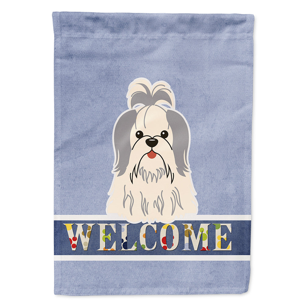 Shih Tzu Silver White Welcome Flag Canvas House Size BB5666CHF
