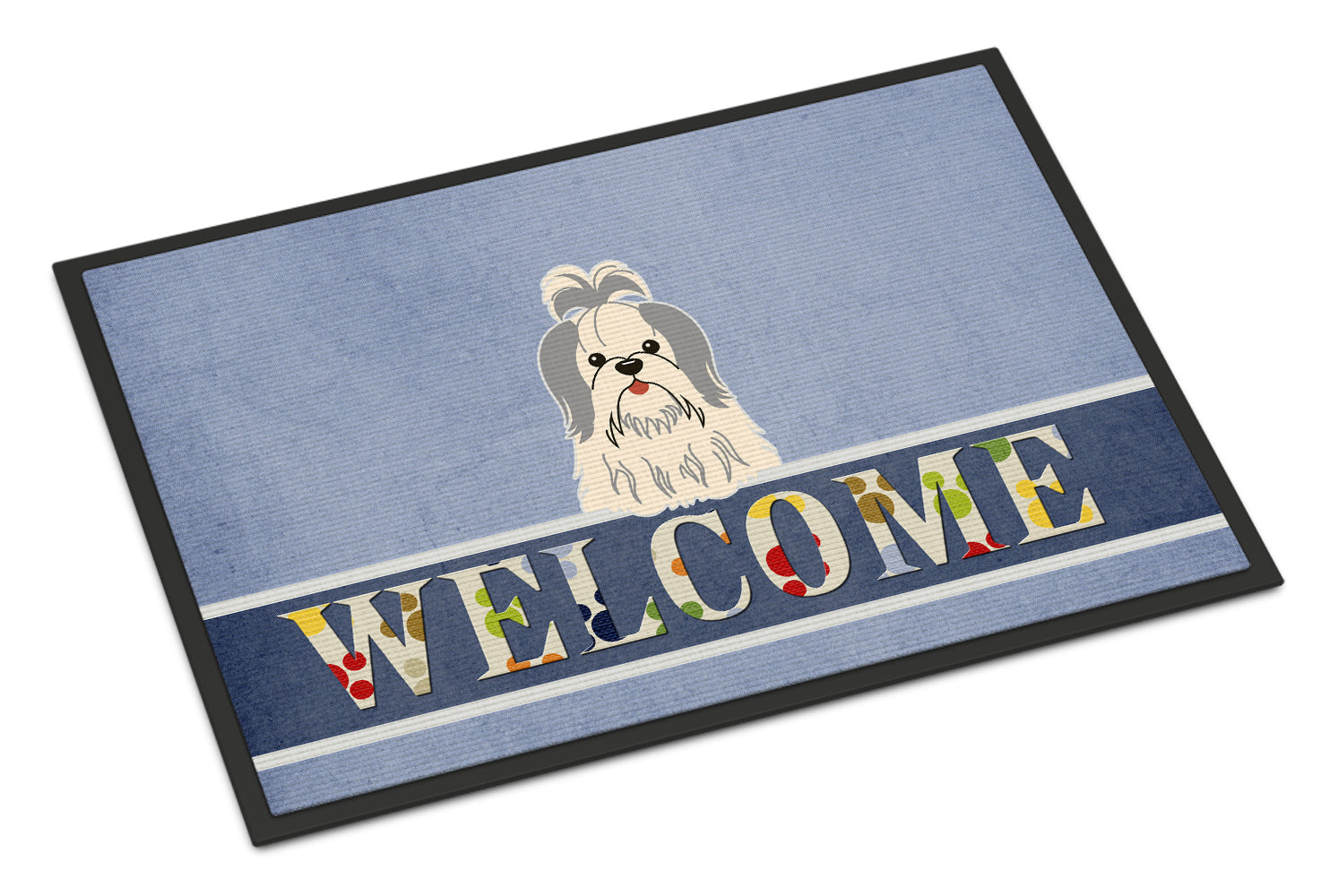 Shih Tzu Silver White Welcome Indoor or Outdoor Mat 18x27 BB5666MAT - the-store.com