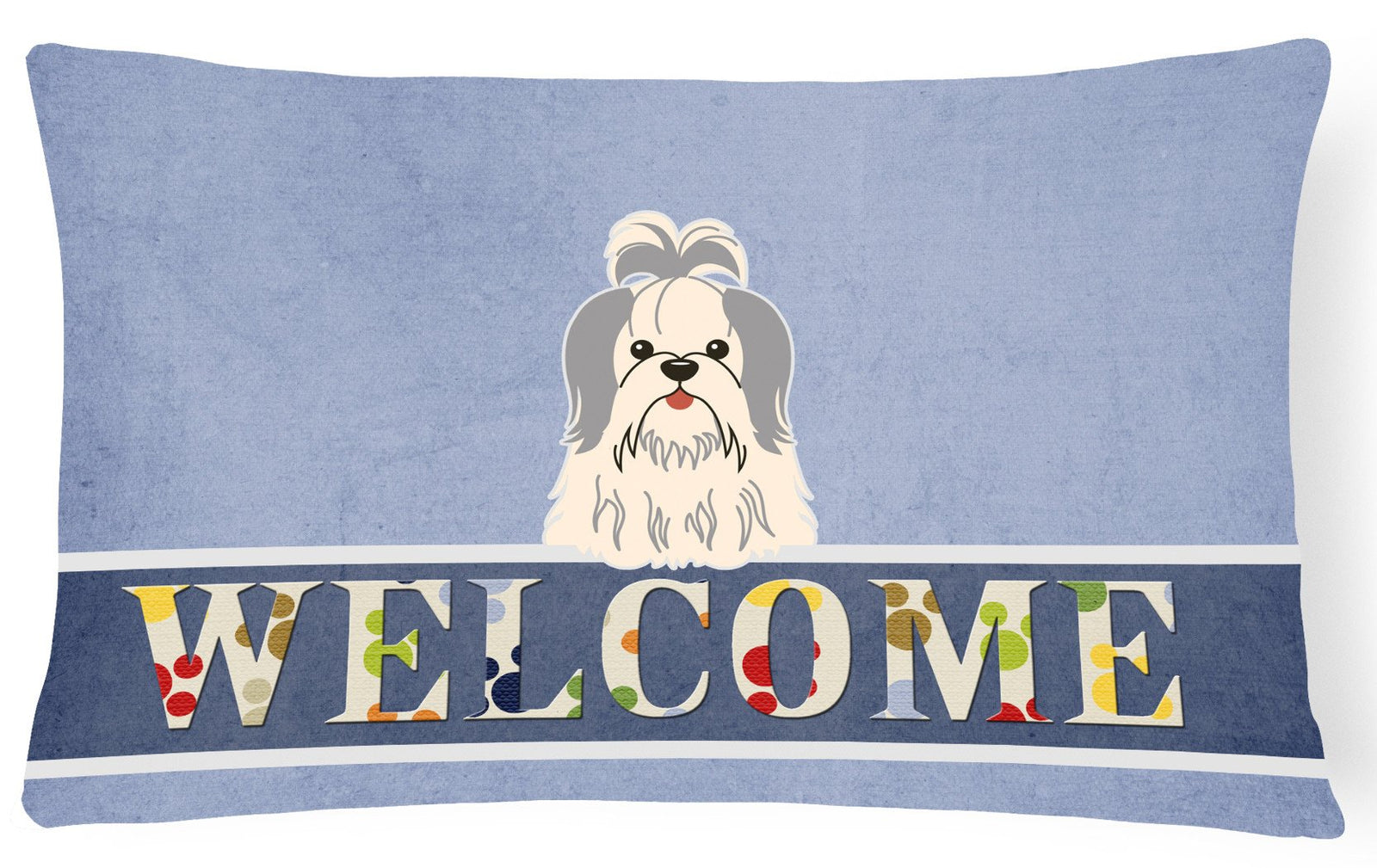 Shih Tzu Silver White Welcome Canvas Fabric Decorative Pillow BB5666PW1216 by Caroline's Treasures
