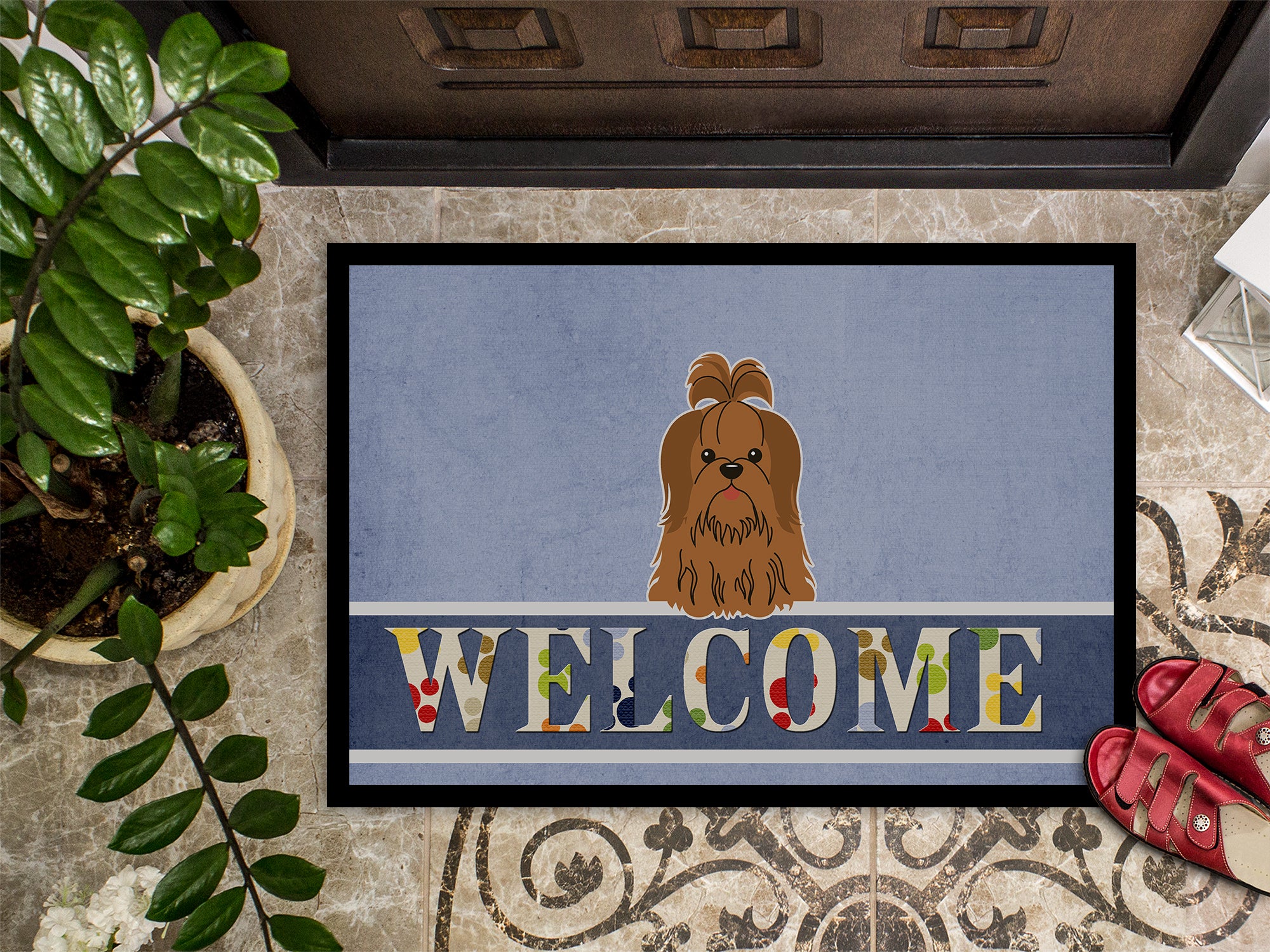 Shih Tzu Silver Chocolate Welcome Indoor or Outdoor Mat 18x27 BB5667MAT - the-store.com