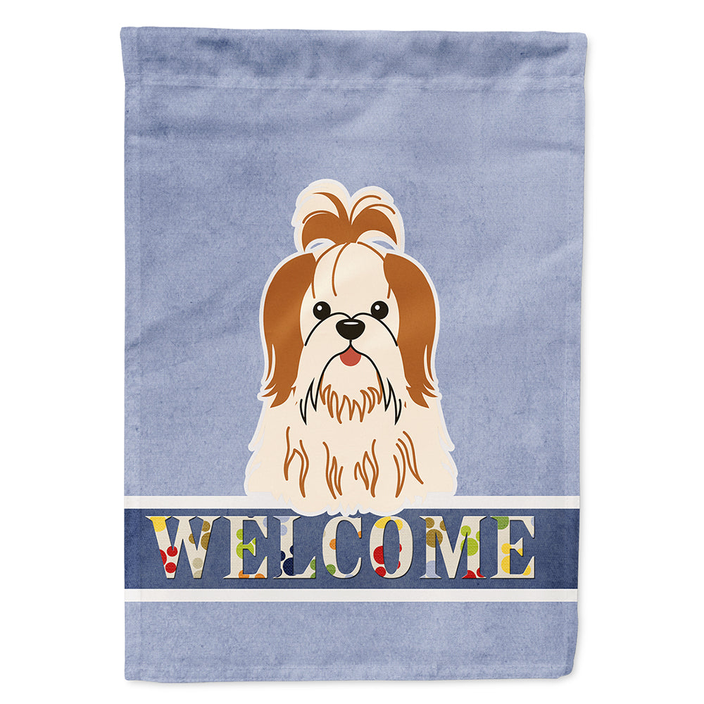 Shih Tzu Red White Welcome Flag Canvas House Size BB5668CHF