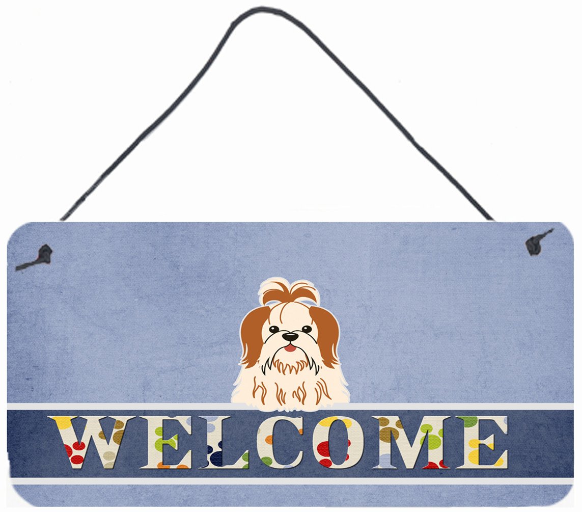 Shih Tzu Red White Welcome Wall or Door Hanging Prints BB5668DS812 by Caroline's Treasures