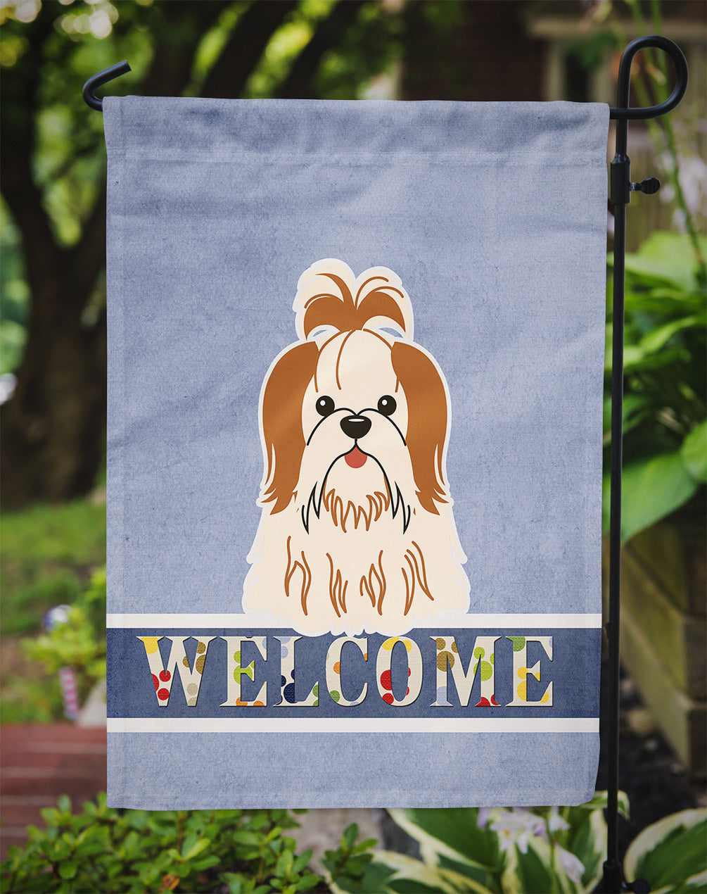 Shih Tzu Red White Welcome Flag Garden Size BB5668GF  the-store.com.