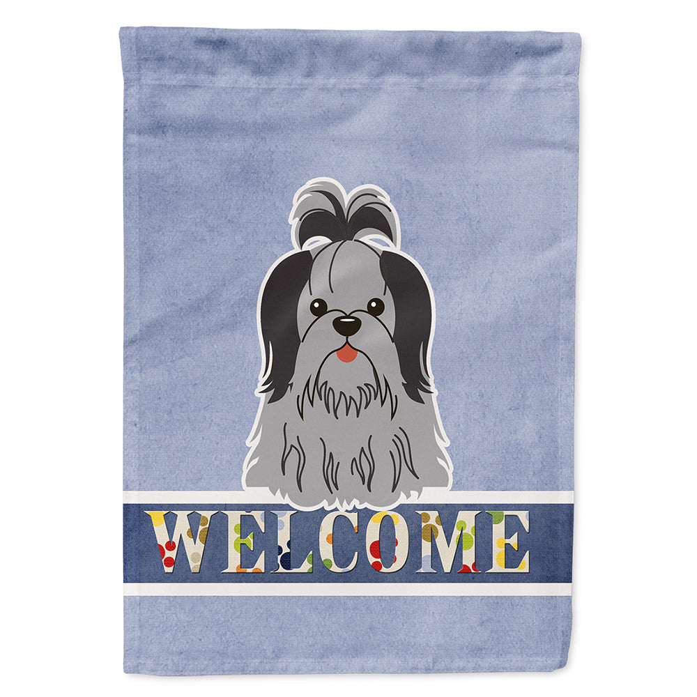 Shih Tzu Black Silver Welcome Flag Canvas House Size BB5670CHF  the-store.com.
