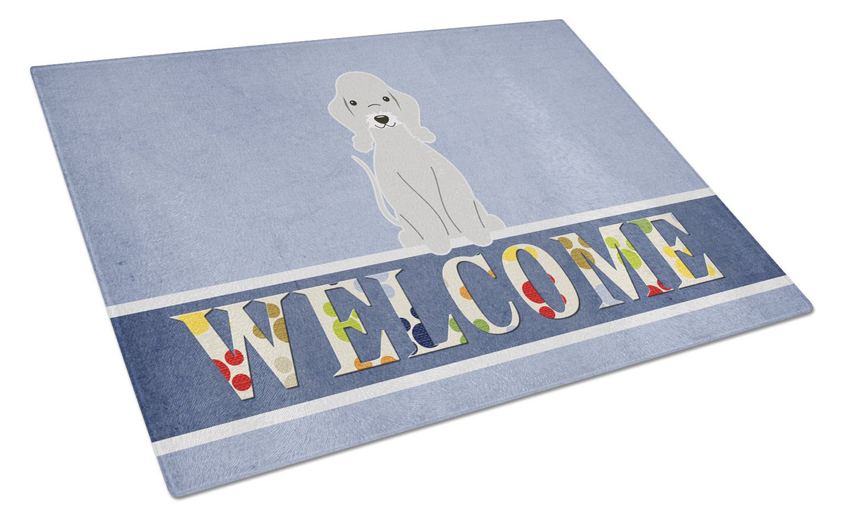 Bedlington Terrier Blue Welcome Glass Cutting Board Large BB5671LCB by Caroline&#39;s Treasures