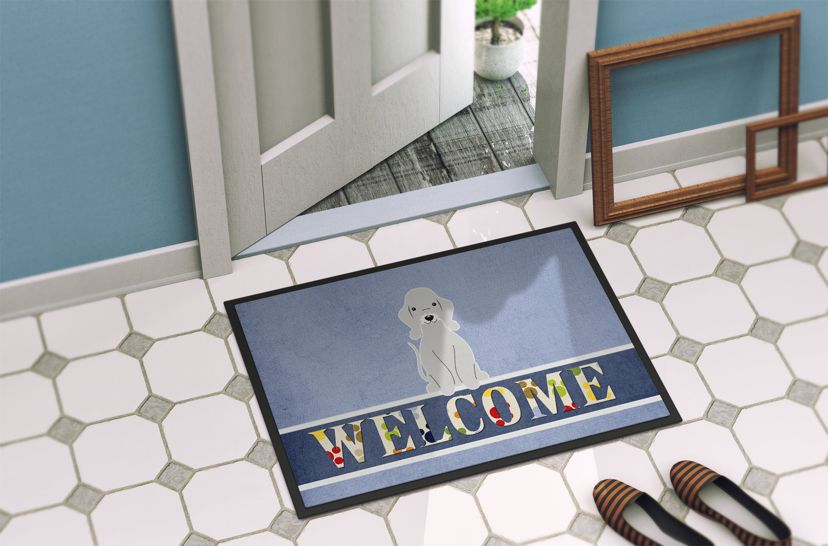 Bedlington Terrier Blue Welcome Indoor or Outdoor Mat 18x27 BB5671MAT - the-store.com