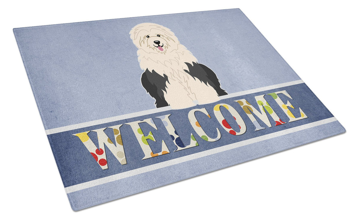 Old English Sheepdog Welcome Glass Cutting Board Large BB5677LCB by Caroline&#39;s Treasures