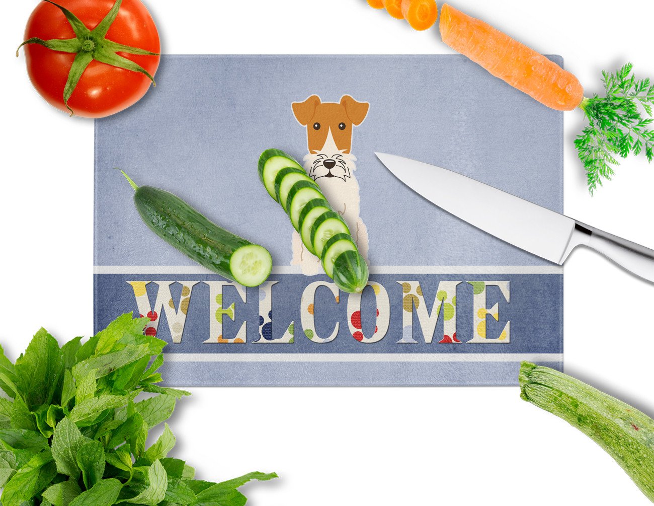 Wire Fox Terrier Welcome Glass Cutting Board Large BB5682LCB by Caroline's Treasures