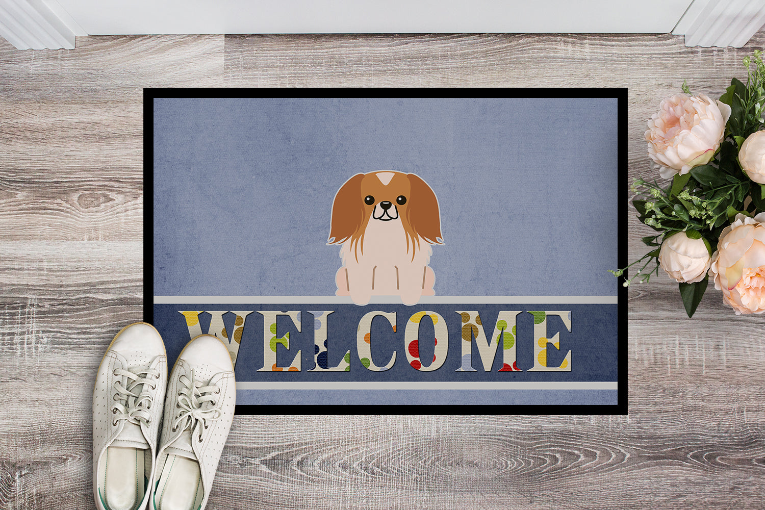 Pekingnese Red White Welcome Indoor or Outdoor Mat 18x27 BB5684MAT - the-store.com
