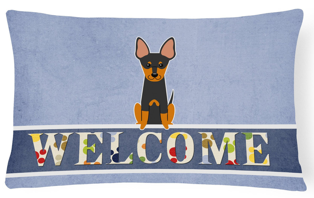 English Toy Terrier Welcome Canvas Fabric Decorative Pillow BB5690PW1216 by Caroline&#39;s Treasures