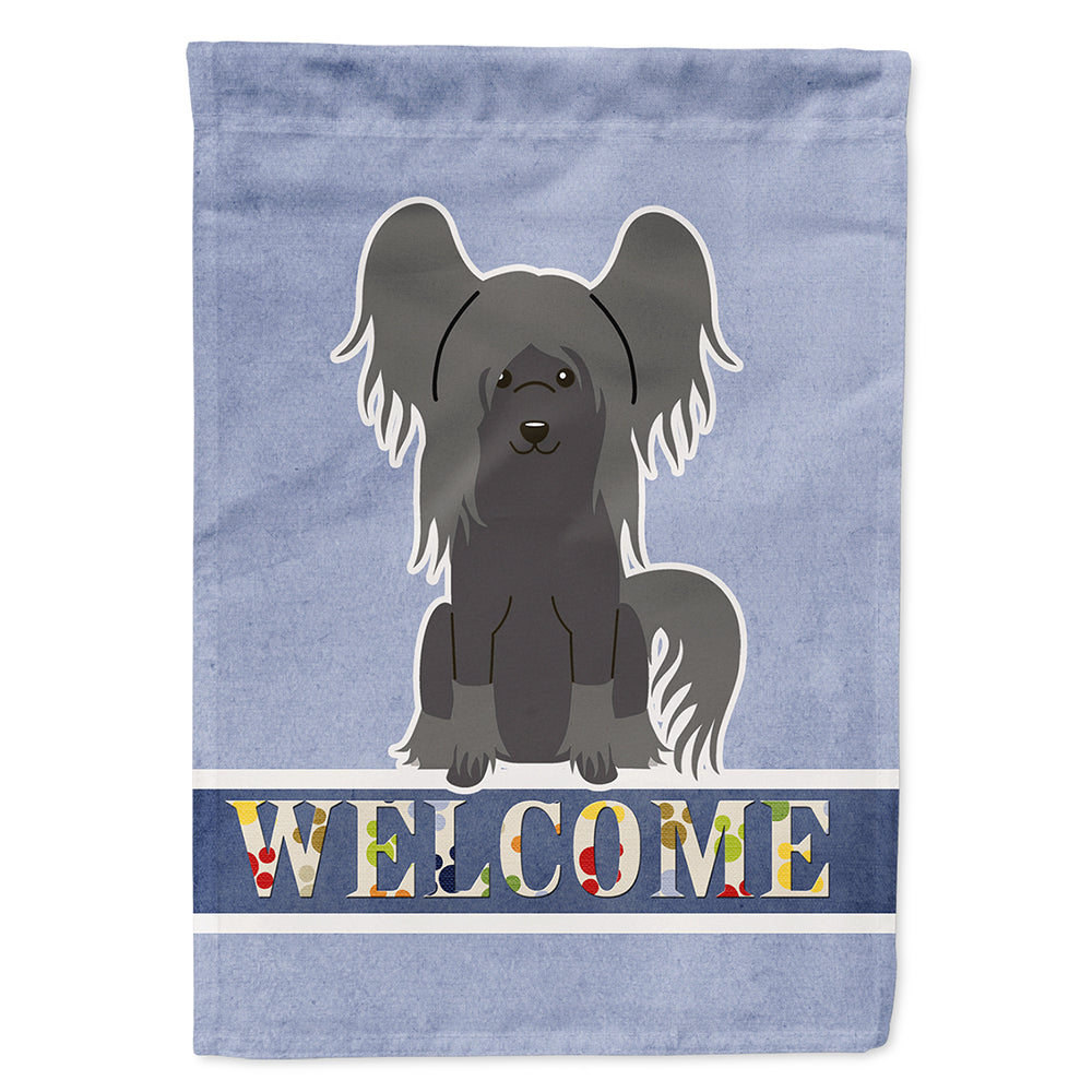 Chinese Crested Black Welcome Flag Canvas House Size BB5693CHF