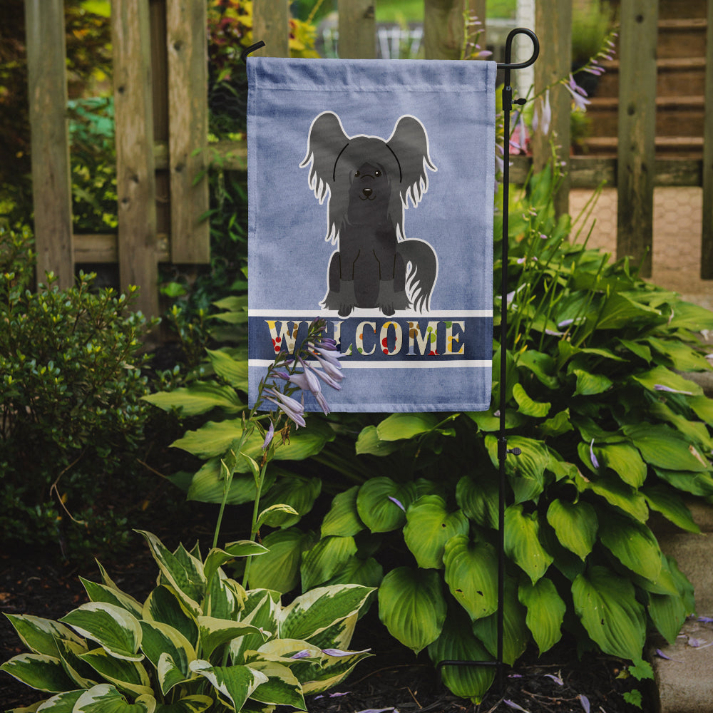Chinese Crested Black Welcome Flag Garden Size BB5693GF  the-store.com.