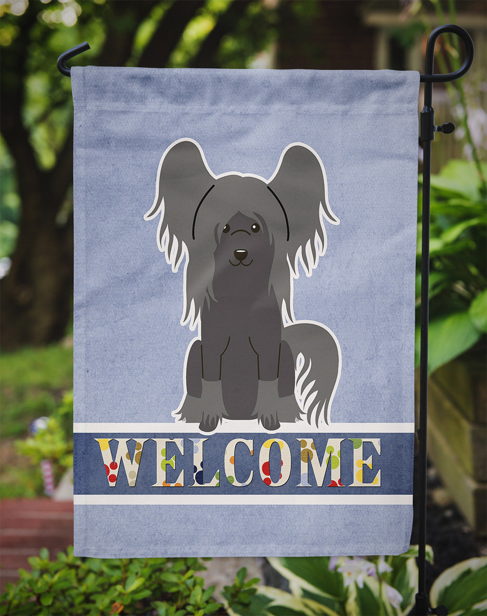 Chinese Crested Black Welcome Flag Garden Size BB5693GF