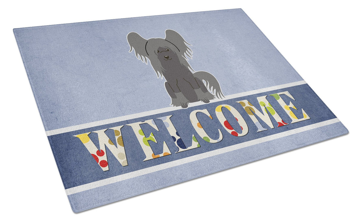 Chinese Crested Black Welcome Glass Cutting Board Large BB5693LCB by Caroline&#39;s Treasures