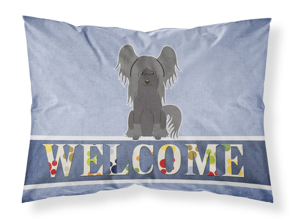 Chinese Crested Black Welcome Fabric Standard Pillowcase BB5693PILLOWCASE by Caroline&#39;s Treasures