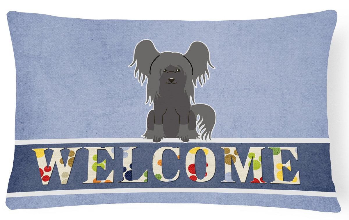 Chinese Crested Black Welcome Canvas Fabric Decorative Pillow BB5693PW1216 by Caroline&#39;s Treasures