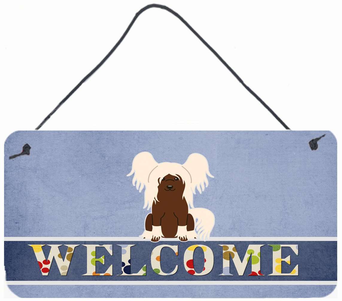 Chinese Crested Cream Welcome Wall or Door Hanging Prints BB5694DS812 by Caroline&#39;s Treasures
