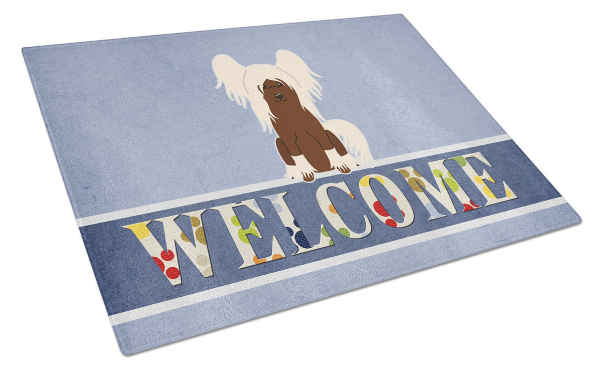 Chinese Crested Cream Welcome Glass Cutting Board Large BB5694LCB by Caroline&#39;s Treasures