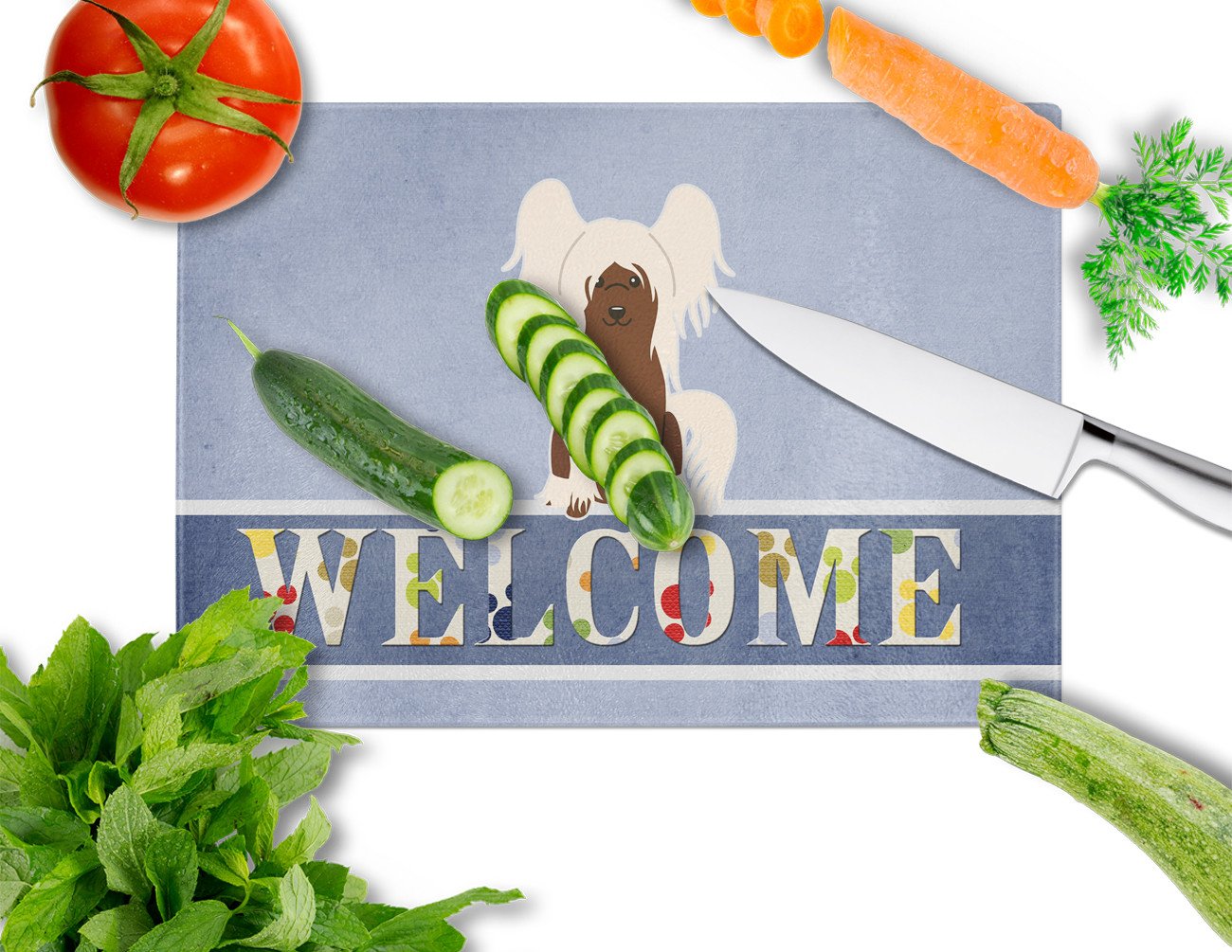 Chinese Crested Cream Welcome Glass Cutting Board Large BB5694LCB by Caroline's Treasures