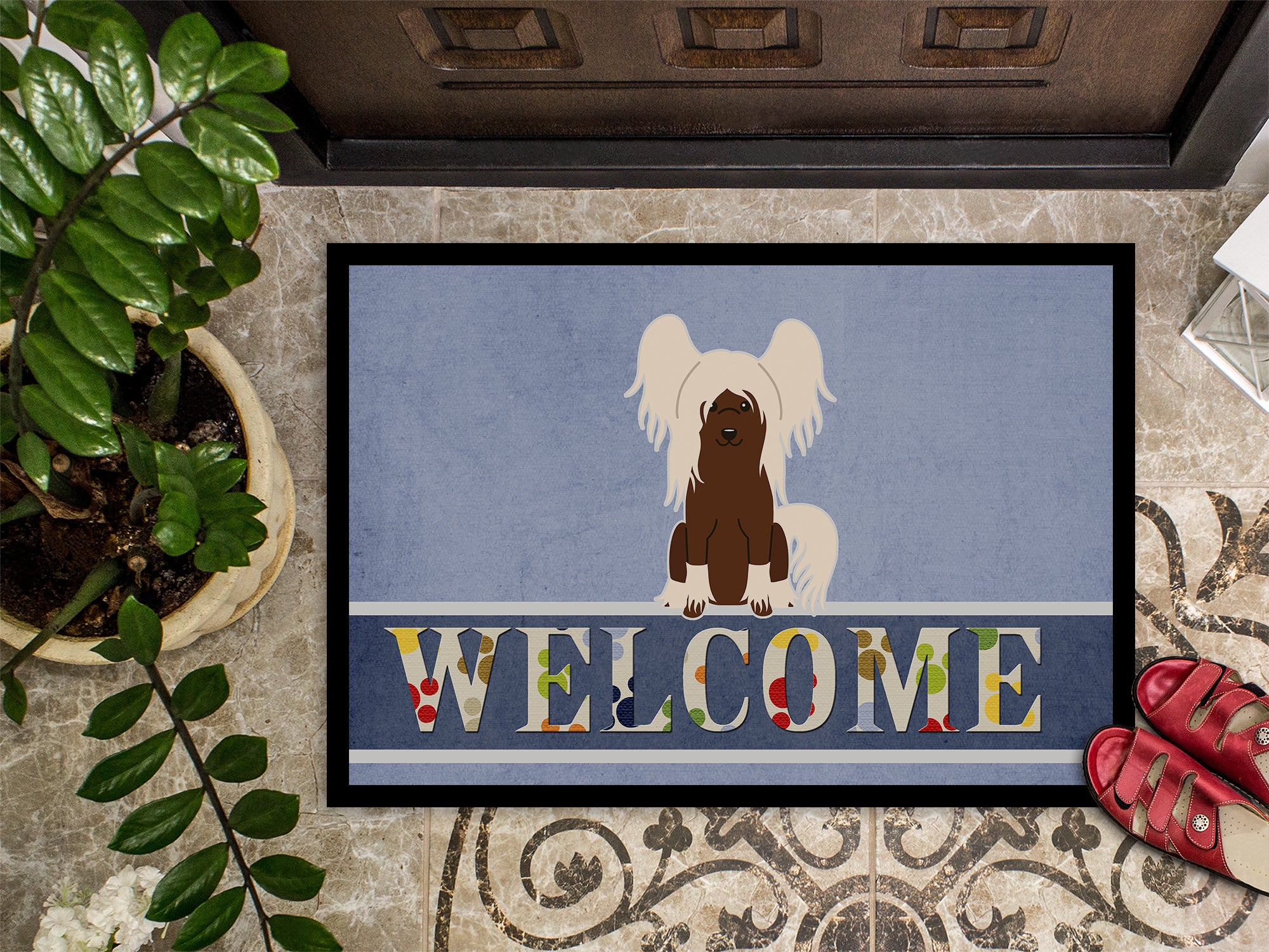 Chinese Crested Cream Welcome Indoor or Outdoor Mat 18x27 BB5694MAT - the-store.com