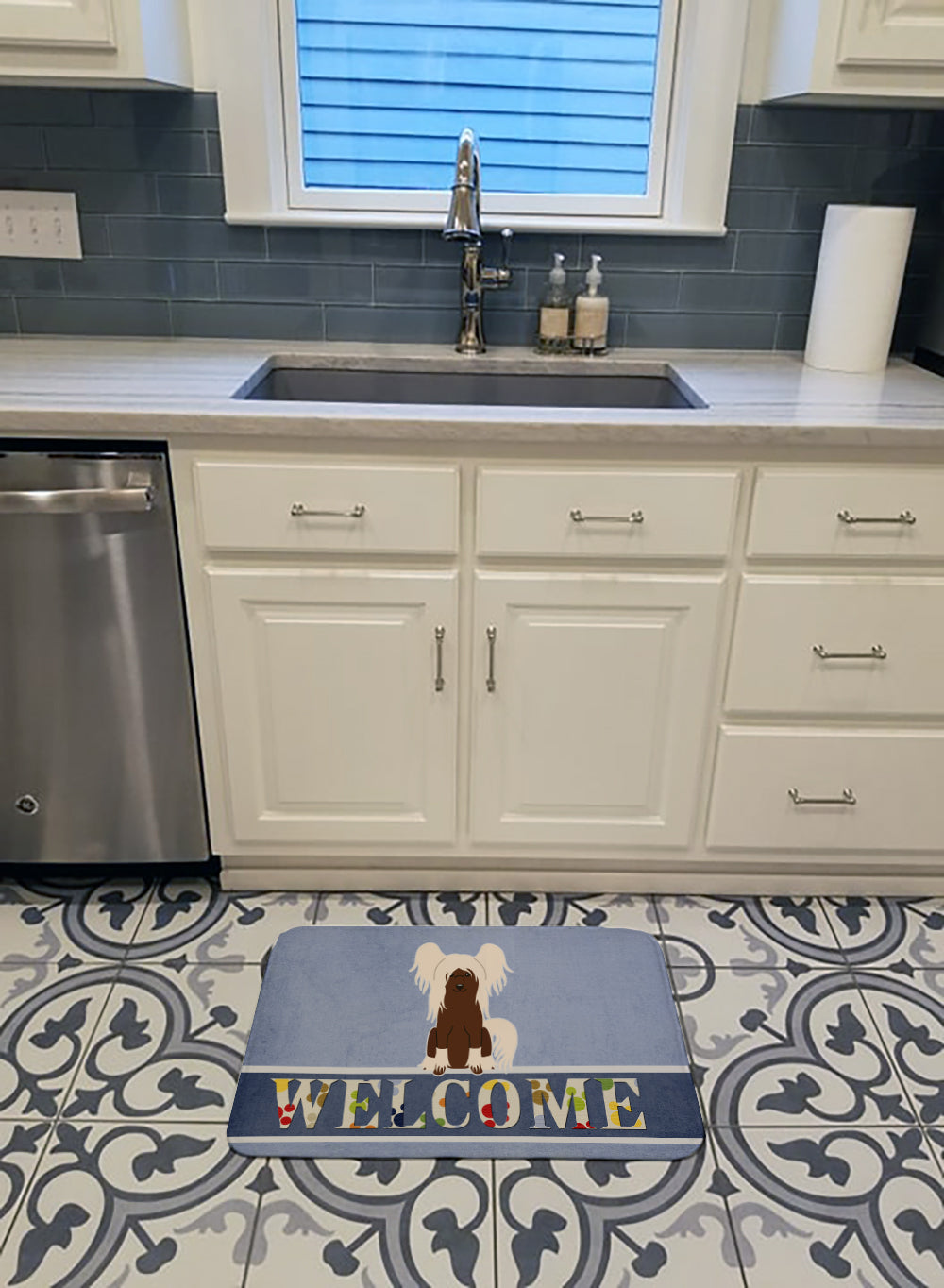 Chinese Crested Cream Welcome Machine Washable Memory Foam Mat BB5694RUG - the-store.com