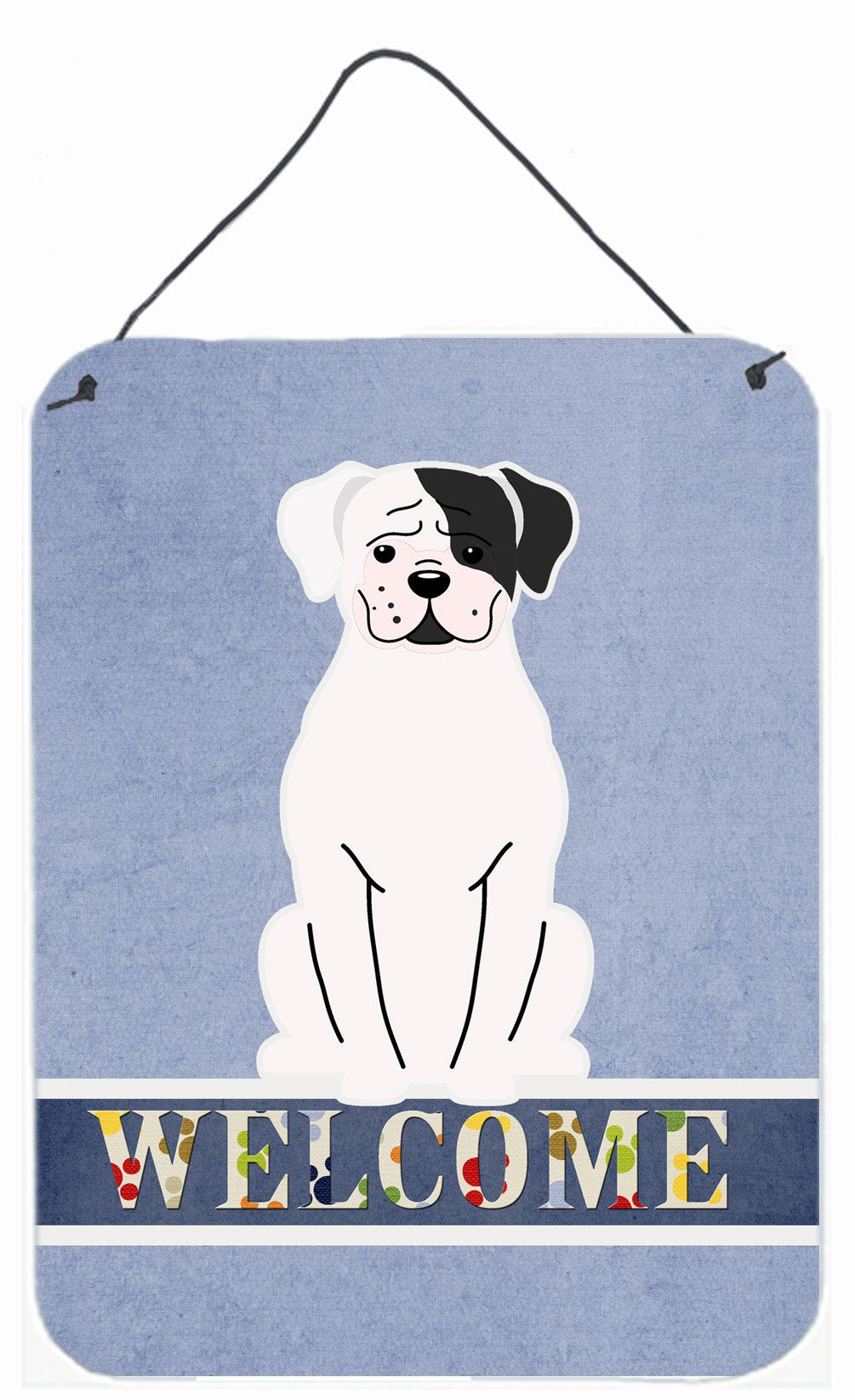 White Boxer Cooper Welcome Wall or Door Hanging Prints BB5695DS1216 by Caroline's Treasures