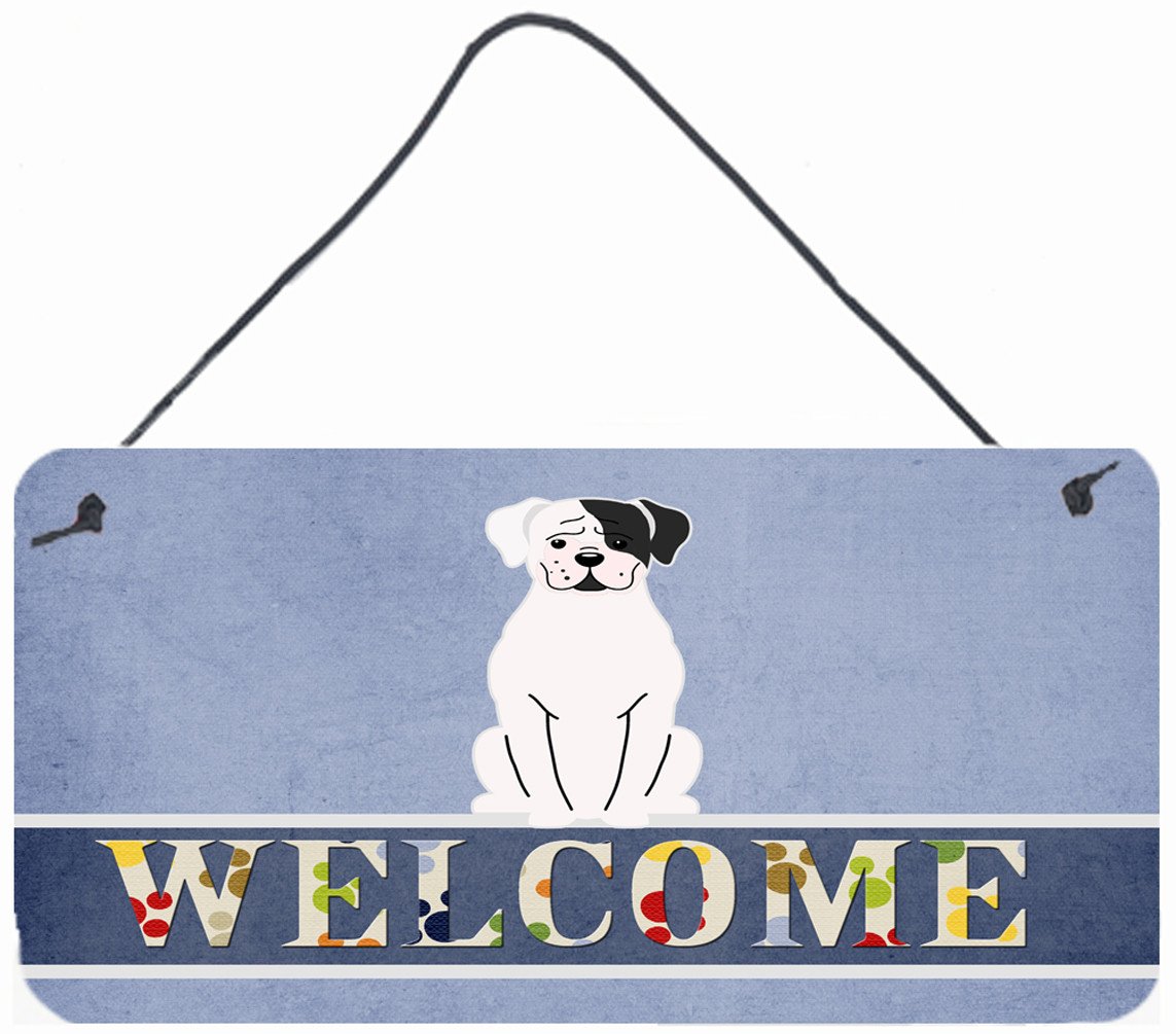 White Boxer Cooper Welcome Wall or Door Hanging Prints BB5695DS812 by Caroline's Treasures