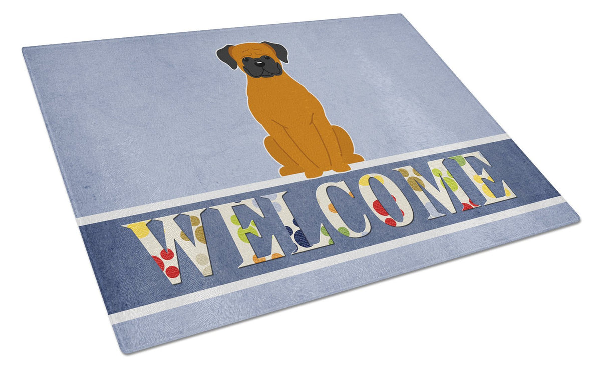 Fawn Boxer Welcome Glass Cutting Board Large BB5696LCB by Caroline&#39;s Treasures