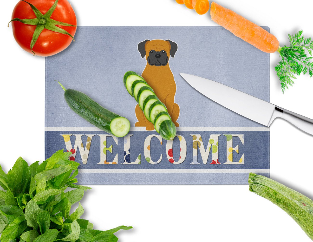 Fawn Boxer Welcome Glass Cutting Board Large BB5696LCB by Caroline's Treasures