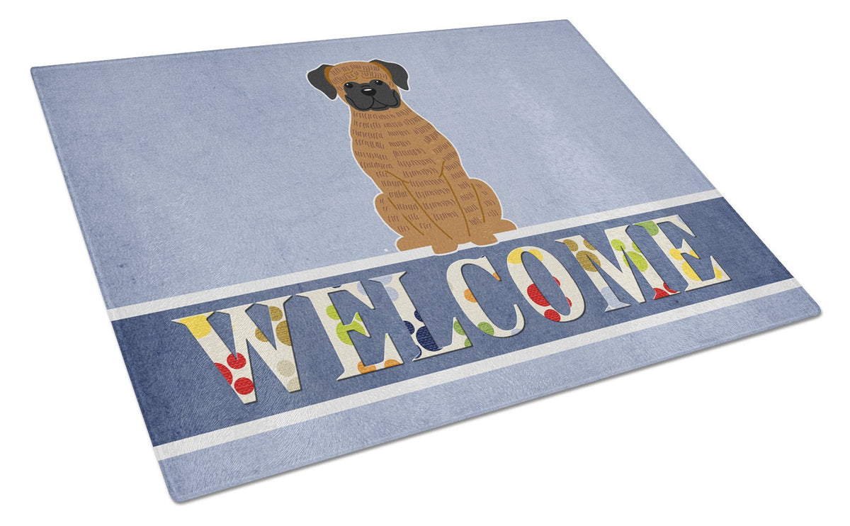 Brindle Boxer Welcome Glass Cutting Board Large BB5698LCB by Caroline&#39;s Treasures